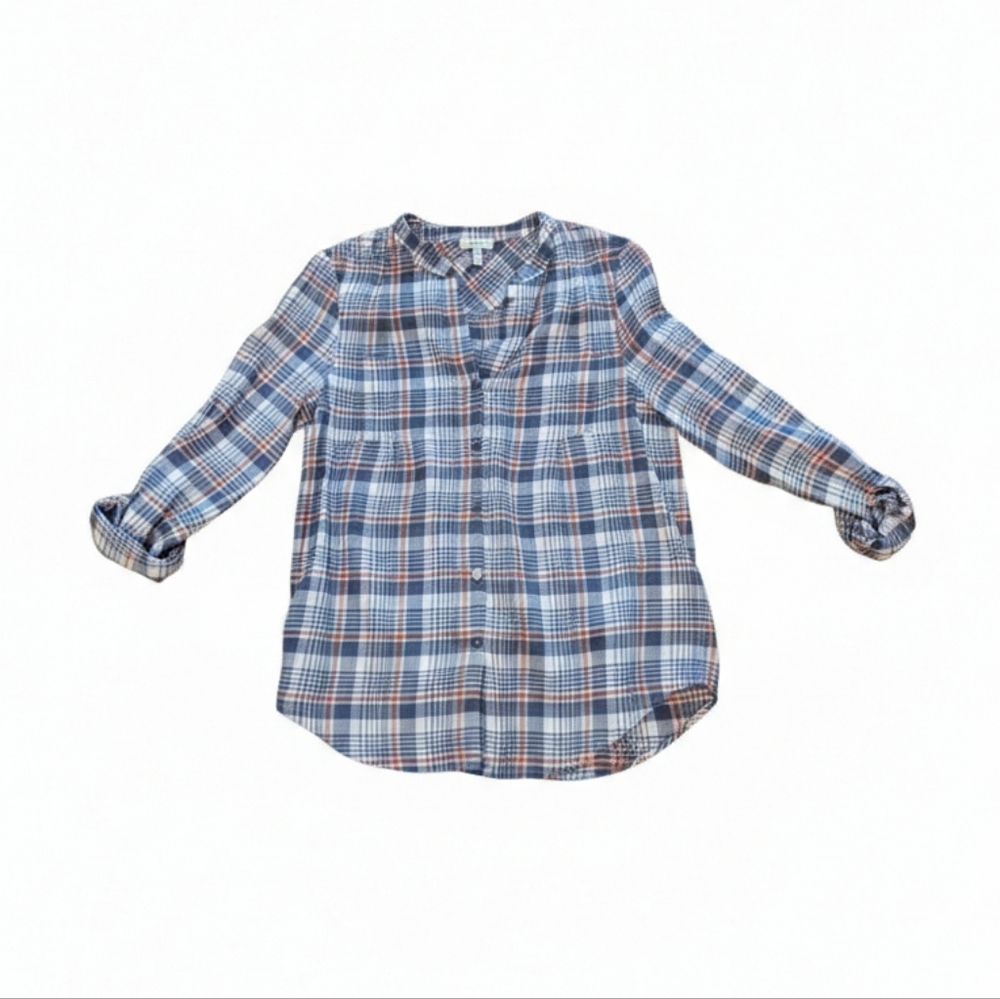 Joie Blue, Orange, and White Plaid Womens Button-Down Shirt Size XS